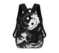 sinyumoney Yin And Yang Axolotl Wave School Bag Backpack Teen Schoolbag 3D Printing Adjustable Schoolbag Fashion Pocket Bag for Kids Boys Girls Students And Teenagers Fans 17inch