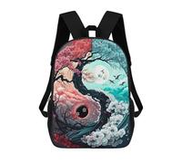 sinyumoney Yin-Yang Harmony Blossom Moonlit Sky 3D Printed School Bag Children's School Backpack Schoolbags Travel Backpacks Casual Fashion Bag for Kids School Students 17inch