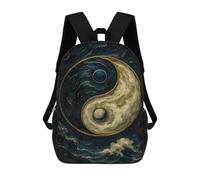 sinyumoney Yin Yang Symbol with Golden Accents Kids Backpack, Kids School Bag 3D Printed School Backpacks for Boys And Teenager School Students 17inch