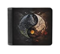 sinyumoney Yin-Yang Wolf Harmony Art 3D Print Clutch Purse Card Slots Coin Slots Note Section Stylish Durable Leather Wallet Youth Guys 11.7cm*9.5cm