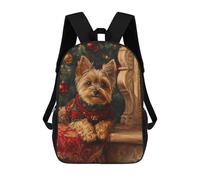 sinyumoney Yorkie Christmas Portrait Holiday Dog Fireplace Portrait Children's School Backpack 3D Printed for Kids Travel Rucksacks Book Bags for Boys Elementary School Students 17inch