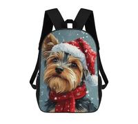 sinyumoney Yorkie Christmas Portrait Yorkshire Terrier in Santa Hat Backpacks 3D Printed 17inch Kids School Backpack Outdoor Casual Daypack Casual Travel Bags for Middle School Students