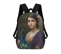sinyumoney Young Woman with Peacock Backpack School Bag Travel College Rucksack Backpacks for Boys/Girls/Teenagers 17inch