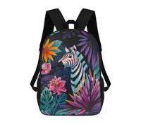 sinyumoney Zebra in Tropical Floral Setting Rucksacks 3D Printed Children Backpacks Fashion Casual Daypack Cute Travel Bags Outdoor Casual Daypack for Boy And Girl 17inch