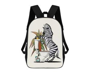 sinyumoney Zebra Using The Toilet 17 Inch School Bag Backpack Teen Schoolbag 3D Printing Adjustable Schoolbag Fashion Pocket Bag for Kids Boys Girls Students