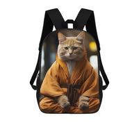 sinyumoney Zen Cat Monk Children's Backpacks School Backpack 3D Printed for Kids Travel Rucksacks Book Bags Kids 17inch School Bag