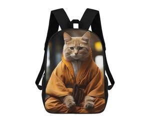 sinyumoney Zen Cat Monk Children's Backpacks School Backpack 3D Printed for Kids Travel Rucksacks Book Bags Kids 17inch School Bag