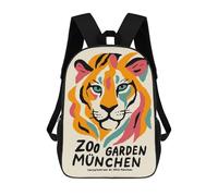sinyumoney Zoo Garden München Tiger Poster Children's Backpack, 17 Inch 3D Printed School Backpack, Backpack Cartoon Adjustable School Bag for Primary School
