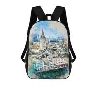 sinyumoney Zurich in Watercolor 3D Printed School Backpack Casual Children's Backpacks 3D Printed School Bag for Boys Elementary And Middle 17inch