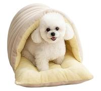 Sinyuyong Cave Style Cat Bed - Warm Thick Plush House with Removable Washable Cushion for Indoor Cats(White,M)