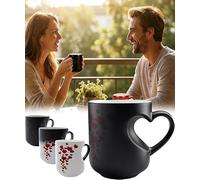 Sinyuyong Color Changing Heart Mug, Thermochromic Ceramic Coffee Cup Transforms with Heat, Romantic Valentine's Day(1pcs)