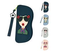 Sinyuyong Cute Glasses Holder with Strap, Silicone Zipper Case for Sunglasses & Eyeglasses, Protective Pouch for Women(Navy)