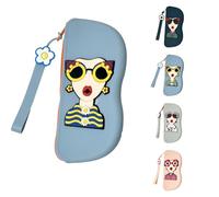 Sinyuyong Glasses Case for Women, Cute Silicone Zipper Pouch with Wrist Strap, Protective Storage for Sunglasses & Eyeglasses(Sky Blue)
