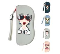 Sinyuyong Glasses Case for Women, Cute Silicone Zipper Pouch with Wrist Strap, Protective Storage for Sunglasses & Eyeglasses(Gray)
