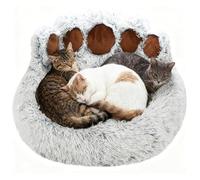 Sinyuyong Plush Round Dog Bed, Gray Fluffy Pet Cushion, Bear Paw Design, Available, Anti-Anxiety Donut Cuddler(XL)