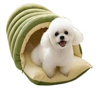 Sinyuyong Warm Cat Cave Bed - Winter House Style with Thick Plush, Removable Washable Cushion for Indoor Cats(Green,M)
