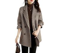 Sinyuyong Women's Autumn Winter New Lapel Houndstooth Wool Coat, Fleece Lined, Fashionable And Warm(B,XL)