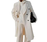 Sinyuyong Women's Cashmere Wool Blend Coat Double Breasted Windproof Warm Jacket for Party Office Daily in Spring Autumn Winter(White,XXL)