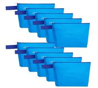 Sinzip 10 Pieces Cotton Canvas Makeup Bag with Bottom and Strap, Multi-Purpose Cosmetic Bag with Zipper Travel Toiletry Pouch, Blank DIY Craft Bag, Blue, Small