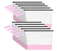 Sinzip 10 Pieces Cotton Canvas Makeup Bag with Bottom and Strap, Multi-Purpose Cosmetic Bag with Zipper Travel Toiletry Pouch, Blank DIY Craft Bag, White&Pink, L, Pouch
