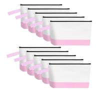 Sinzip 10 Pieces Cotton Canvas Makeup Bag with Bottom and Strap, Multi-Purpose Cosmetic Bag with Zipper Travel Toiletry Pouch, Blank DIY Craft Bag, White&Pink, XS