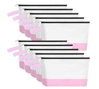 Sinzip 10 Pieces Cotton Canvas Makeup Bag with Bottom and Strap, Multi-Purpose Cosmetic Bag with Zipper Travel Toiletry Pouch, Blank DIY Craft Bag, White&Pink, M