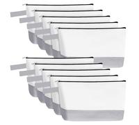 Sinzip 10 Pieces Cotton Canvas Makeup Bag with Bottom and Strap, Multi-Purpose Cosmetic Bag with Zipper Travel Toiletry Pouch, Blank DIY Craft Bag, White&Grey, M