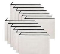 Sinzip 12 Pieces Black Cotton Canvas Makeup Bag, Multipurpose Cosmetic Bag with Zipper Travel Toiletry Pouch, Blank DIY Craft Bag Pencil Bag, White, XL