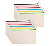 Sinzip 12 Pieces Black Cotton Canvas Makeup Bag, Multipurpose Cosmetic Bag with Zipper Travel Toiletry Pouch, Blank DIY Craft Bag Pencil Bag, Beige, XL