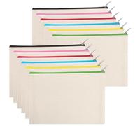 Sinzip 12 Pieces Black Cotton Canvas Makeup Bag, Multipurpose Cosmetic Bag with Zipper Travel Toiletry Pouch, Blank DIY Craft Bag Pencil Bag, Beige, Small