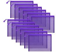 Sinzip 12 Pieces Zipper Nylon Mesh Pouch, Mesh Cosmetic Bags Makeup Bags Pencil Case, Multipurpose Travel Bags for Cosmetic School Office Supplies and Travel Accessories, Purple, A5+B6, Zipper Nylon
