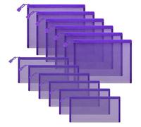 Sinzip 12 Pieces Zipper Nylon Mesh Pouch, Mesh Cosmetic Bags Makeup Bags Pencil Case, Multipurpose Travel Bags for Cosmetic School Office Supplies and Travel Accessories, Purple, A5+B6, Zipper Nylon