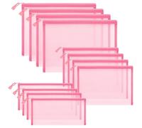 Sinzip 12 Pieces Zipper Nylon Mesh Pouch, Mesh Cosmetic Bags Makeup Bags Pencil Case, Multipurpose Travel Bags for Cosmetic School Office Supplies and Travel Accessories, Light Pink, Assorted Sizes