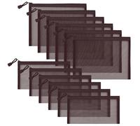 Sinzip 12 Pieces Zipper Nylon Mesh Pouch, Mesh Cosmetic Bags Makeup Bags Pencil Case, Multipurpose Travel Bags for Cosmetic School Office Supplies and Travel Accessories, Coffee, A5+B6
