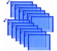 Sinzip 12 Pieces Zipper Nylon Mesh Pouch, Mesh Cosmetic Bags Makeup Bags Pencil Case, Multipurpose Travel Bags for Cosmetic School Office Supplies and Travel Accessories, Blue, A5+B6, Nylon Mesh Pouch