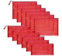 Sinzip 12 Pieces Zipper Nylon Mesh Pouch, Mesh Cosmetic Bags Makeup Bags Pencil Case, Multipurpose Travel Bags for Cosmetic School Office Supplies and Travel Accessories, Red, A5+B6