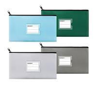 Sinzip 4 Pack Bank Deposit Money Bag, Heavy Duty Leatherette Security Zipper Wallet with Clear Window, Coin Bag, Cash Bag, Tool Pouch, Assorted Colors (4 Pack Mix-Color)