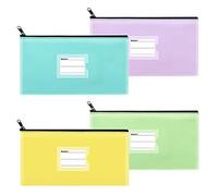 Sinzip 4 Pack Bank Deposit Money Bag, Heavy Duty Leatherette Security Zipper Wallet with Clear Window, Coin Bag, Cash Bag, Tool Pouch, Assorted Colors (4 Pack Mix-Color03)