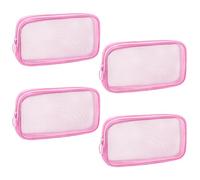 Sinzip 4 Pieces Mini Zipper Nylon Mesh Pouch, Mesh Cosmetic Bags Makeup Bags, Multipurpose Travel Toiletry Bags for Office Supplies and Travel Accessories, Pink, M, Nylon Mesh Bag