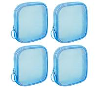 Sinzip 4 Pieces Mini Zipper Nylon Mesh Pouch, Mesh Cosmetic Bags Makeup Bags, Multipurpose Travel Toiletry Bags for Office Supplies and Travel Accessories, Blue, Small, Nylon Mesh Bag