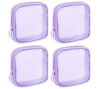 Sinzip 4 Pieces Mini Zipper Nylon Mesh Pouch, Mesh Cosmetic Bags Makeup Bags, Multipurpose Travel Toiletry Bags for Office Supplies and Travel Accessories, Purple, Small, Mesh