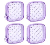 Sinzip 4 Pieces Mini Zipper Nylon Mesh Pouch, Mesh Cosmetic Bags Makeup Bags, Multipurpose Travel Toiletry Bags for Office Supplies and Travel Accessories, Heart Print-Purple, S