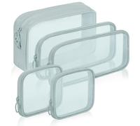 Sinzip 4 Pieces Mini Zipper Nylon Mesh Pouch, Mesh Cosmetic Bags Makeup Bags, Multipurpose Travel Toiletry Bags for Office Supplies and Travel Accessories, Grey, Assorted Sizes