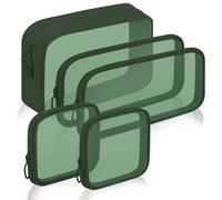 Sinzip 4 Pieces Mini Zipper Nylon Mesh Pouch, Mesh Cosmetic Bags Makeup Bags, Multipurpose Travel Toiletry Bags for Office Supplies and Travel Accessories, Green, Assorted Sizes