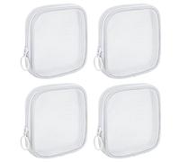 Sinzip 4 Pieces Mini Zipper Nylon Mesh Pouch, Mesh Cosmetic Bags Makeup Bags, Multipurpose Travel Toiletry Bags for Office Supplies and Travel Accessories, White, Small, Nylon Mesh Bag