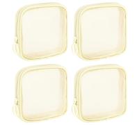 Sinzip 4 Pieces Mini Zipper Nylon Mesh Pouch, Mesh Cosmetic Bags Makeup Bags, Multipurpose Travel Toiletry Bags for Office Supplies and Travel Accessories, Beige, S