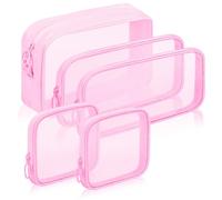 Sinzip 4 Pieces Mini Zipper Nylon Mesh Pouch, Mesh Cosmetic Bags Makeup Bags, Multipurpose Travel Toiletry Bags for Office Supplies and Travel Accessories, Pink, Assorted Sizes