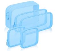 Sinzip 4 Pieces Mini Zipper Nylon Mesh Pouch, Mesh Cosmetic Bags Makeup Bags, Multipurpose Travel Toiletry Bags for Office Supplies and Travel Accessories, Blue, Assorted Sizes