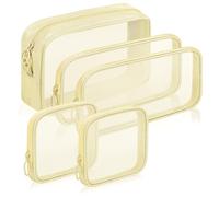 Sinzip 4 Pieces Mini Zipper Nylon Mesh Pouch, Mesh Cosmetic Bags Makeup Bags, Multipurpose Travel Toiletry Bags for Office Supplies and Travel Accessories, Beige, Assorted Sizes