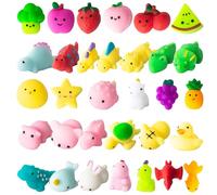 SINZUX 32Pcs Mochi Squishy Toys, Kawaii Animals Dinosaur Fruits Mini Squeeze Toys Pack, Soft Squishies Stress Relief Sensory Fidget Toys Party Bags Fillers for Kids Birthday Party Favors Gifts